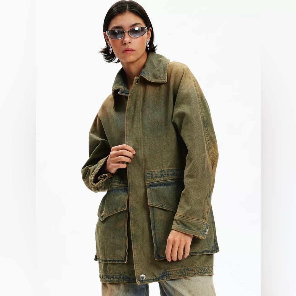 NWT Trunk Project Khaki Drawstring Longline Denim Jacket from Urban Outfitters